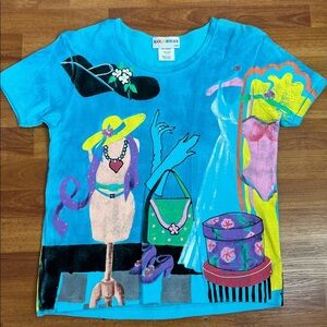 Vintage novelty KOLORWAY NWOT blue boutique shopping hand painted wearable art